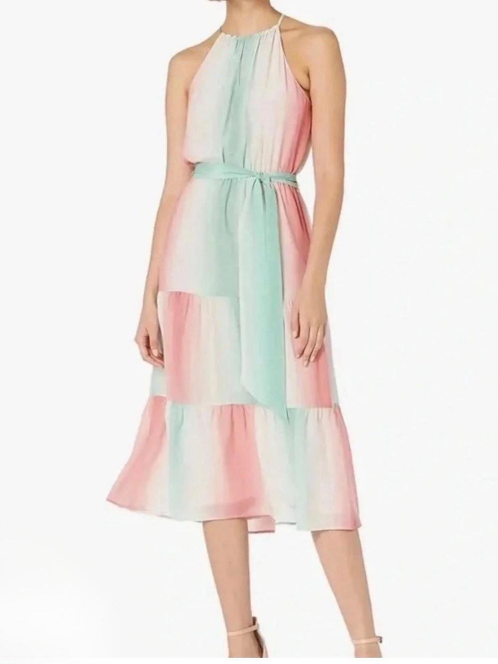 Parker Pastel Pink and Mint Halter Midi Dress